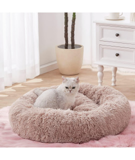 SunStyle Home Soft Plush Round Pet Bed for Cats Or Small Dogs Cat Bed Self Warming Autumn Winter Indoor Sleeping Cozy Pet Bed for Small Dogs and Cats Donut Anti Slip Bottom (M(24x24), Brown)
