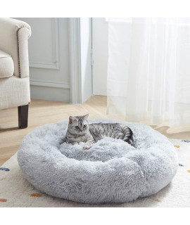 SunStyle Home Soft Plush Round Pet Bed for Cats Or Small Dogs Cat Bed Self Warming Autumn Winter Indoor Sleeping Cozy Pet Bed for Small Dogs and Cats Donut Anti Slip Bottom (S(20x20), Gray)