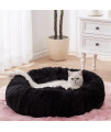 SunStyle Home Soft Plush Round Pet Bed for Cats Or Small Dogs Cat Bed Self Warming Autumn Winter Indoor Sleeping Cozy Pet Bed for Small Dogs and Cats Donut Anti Slip Bottom (M(24x24), Black)