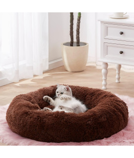 SunStyle Home Soft Plush Round Pet Bed for Cats Or Small Dogs Cat Bed Self Warming Autumn Winter Indoor Sleeping Cozy Pet Bed for Small Dogs and Cats Donut Anti Slip Bottom (M(24x24), Chocolate)