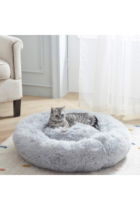 SunStyle Home Soft Plush Round Pet Bed for Cats Or Small Dogs Cat Bed Self Warming Autumn Winter Indoor Sleeping Cozy Pet Bed for Small Dogs and Cats Donut Anti Slip Bottom (L(27x27), Gray)