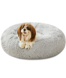 2021 Upgraded Western Home Round Dog Bed for Small Dogs, calming Donut cuddler Pet Bed,Fluffy Plush Faux Fur cat Bed(24, grey)