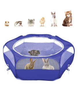 Pawaboo Small Animals Playpen, Waterproof Small Pet cage Tent with Zippered cover, Portable Outdoor Yard Fence with 3 Metal Rod for KittenPuppyguinea PigRabbitsHamsterchinchillas, Indigo
