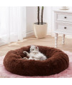 SunStyle Home Soft Plush Round Pet Bed for Cats Or Small Dogs Cat Bed Self Warming Autumn Winter Indoor Sleeping Cozy Pet Bed for Small Dogs and Cats Donut Anti Slip Bottom (L(27x27), Chocolate)