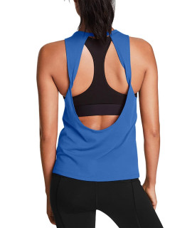 Mippo Workout Tank Tops for Women Open Back Yoga Tops Backless Workout Shirts Muscle Tank Athletic Running gym Tank Tops Loose Fit Sports gym clothes for Women Blue S
