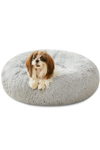 ?2021 Upgraded? Western Home Round Dog Bed for Small Dogs, Calming Donut Cuddler Pet Bed,Fluffy Plush Faux Fur Cat Bed(20, Grey)