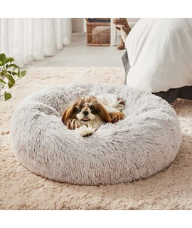Western Home Faux Fur Dog & cat Bed, Original calming Bed for Small Medium Large Pets, Anti Anxiety Donut cuddler Round Warm Washable Bed for Indoor cats(20, Khaki)