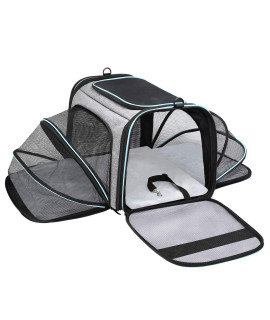 MASKEYON Airline Approved Portable Pet Carrier 2 Sides Expandable Soft-Sided Large Cats Carrier Collapsible Kennel Travel TSA Carrier 4 Doors with Removable Pads and 3 Pockets for Puppy Small Dogs