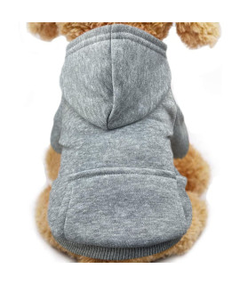 Jecikelon Winter Dog Hoodie Sweatshirts with Pockets Warm Dog Clothes for Small Dogs Chihuahua Coat Clothing Puppy Cat Custume (Small, Grey)