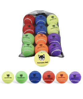 PIKASEN Rainbow Tennis Balls for Dogs 2.5 or 2.3 Size 12 Pack 6 Bright Colours Interactive Dog Toys Dog Gift for Large Dogs and Medium Small Dogs (2.5 Inches)