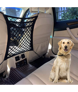DYKESON Pet Barrier Dog Car Net Barrier with Auto Safety Mesh Organizer Baby Stretchable Storage Bag Universal for Cars, SUVs -Easy Install,Safer to Drive with Pets and Children, 3 Layer(M)