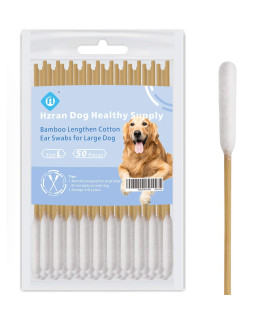 Hzran Cotton Buds for Dogs, 6 Inch Cotton Buds for Large Dog Ears, Lengthen Cotton Swabs for Cleaning Dogs Ears, Apply Medicine, Clean Wound, Bamboo Cotton Buds for Large Dog(50 Pieces)