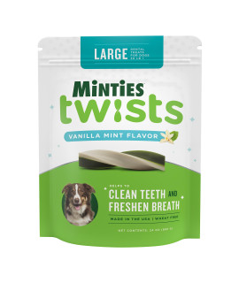 Minties Dental Twists for Dogs, Vet-Recommended Vanilla-Flavored Dental Chews for Medium/Large Dogs over 40 lbs, Dental Treats Clean Teeth, Fight Bad Breath, and Removes Plaque and Tartar, 24 oz