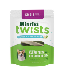 Minties Dental Twists for Dogs, Vet-Recommended Vanilla-Flavored Dental Chews for Tiny/Small Dogs 5-39 lbs lbs, Dental Treats Clean Teeth, Fight Bad Breath, and Removes Plaque and Tartar, 24oz