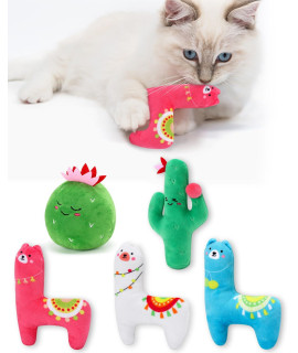 CiyvoLyeen Cactus Llama Catnip Toys 5Pcs Chew Interactive Toy for Cat Lover Cute Birthday Gift Indoor Kitty Bite Pet Supplies