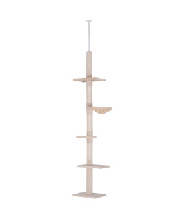 PawHut 9' Adjustable Height Floor-to-Ceiling Vertical Cat Tree - Beige and White