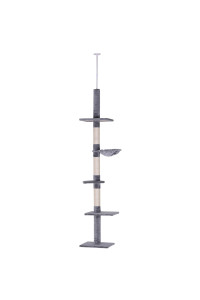 PawHut 9' Adjustable Height Floor-to-Ceiling Vertical Cat Tree - Grey and White