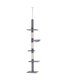 PawHut 9' Adjustable Height Floor-to-Ceiling Vertical Cat Tree - Grey and White