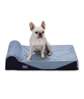 Laifug Orthopedic Memory Foam Dog Bed with Pillow and Durable Water Proof Liner & Removable Washable Cover & Smart Design Medium (34x22x7), Denim Blue