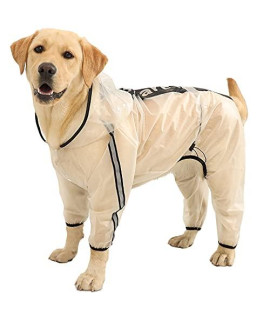 Olsa Dog Raincoat, Dog Hooded Slicker Poncho, 4 Legs Dog Rain Jacket with Reflective Stripe, Transparent Water Proof Resistant Dog Rain Snow Clothes for Small Medium Large Dogs