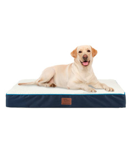 SunStyle Home Orthopedic Foam Dog Bed for Large & X-Large Dogs Up to 100lbs with Waterproof Removable Cover, Mattress Pet Mat Bed for Dogs & Cats - Orthopedic Egg Crate Foam Platform, Dark Blue