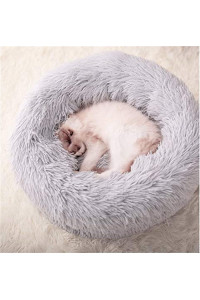 Gavenia Cat Beds for Indoor Cats,20x20 Washable Donut Cat and Dog Bed,Soft Plush Pet Cushion,Waterproof Bottom Fluffy Dog and Cat Calming and Self-Warming Bed for Sleep Improvement,Grey