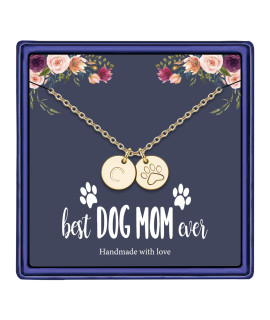Dog Mom Gifts for Women Necklace, 14k Gold Filled Dog Mom Gifts C Letter Initial Necklace Women Girls Alphabet Disc Puppy Paw Print Necklace Pet Dog Lovers Gifts for Dog Mom