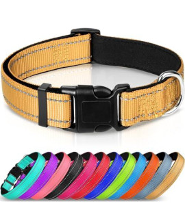 Joytale Reflective Dog collar,Soft Neoprene Padded Breathable Nylon Pet collar Adjustable for Small Dogs,Khaki,S