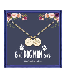 Dog Mom Gifts for Women Necklace, 14k Gold Filled Dog Mom Gifts K Letter Initial Necklace Women Girls Alphabet Disc Puppy Paw Print Necklace Pet Dog Lovers Gifts for Dog Mom