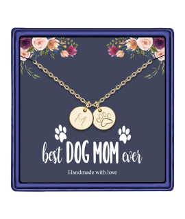 Dog Mom Gifts for Women Necklace, 14k Gold Filled Dog Mom Gifts M Letter Initial Necklace Women Girls Alphabet Disc Puppy Paw Print Necklace Pet Dog Lovers Gifts for Dog Mom