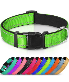 Joytale Reflective Dog collar,Soft Neoprene Padded Breathable Nylon Pet collar Adjustable for Small Dogs,green,S
