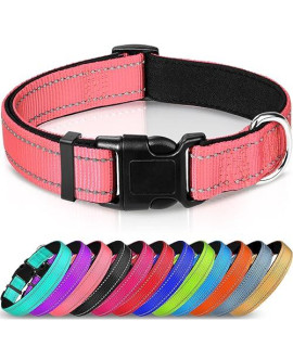 Joytale Reflective Dog collar,Soft Neoprene Padded Breathable Nylon Pet collar Adjustable for Small Dogs,Pink,S
