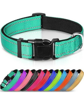 Joytale Reflective Dog collar,Soft Neoprene Padded Breathable Nylon Pet collar Adjustable for Small Dogs,Teal,S