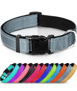 Joytale Reflective Dog collar,Soft Neoprene Padded Breathable Nylon Pet collar Adjustable for Small Dogs,gray,S