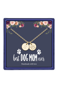 Dog Mom Gifts for Women Necklace, 14k Gold Filled Dog Lover Gifts S Letter Initial Necklace Women Girls Alphabet Disc Puppy Paw Print Necklace Pet Dog Lovers Gifts for Dog Mom