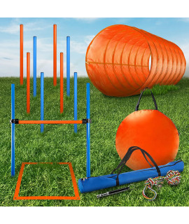 CHEERING PET Dog Agility Equipment, 28 Piece Dog Obstacle Course for Training and Interactive Play Includes Dog Agility Tunnel, Adjustable Hurdles, Poles, Whistle, Rope Toy with Carrying Case