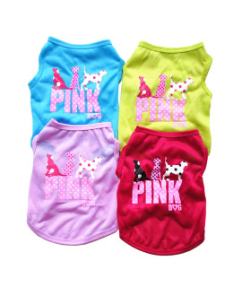 TENGZHI 4Pack Dog Shirt Vest Soft Lightweight Cotton?uppy?shirt Pink Dog Printed Summer Sleeveless Yorkie Chihuahua Teacup Clothes for?mall?ogs Cats?irl Boy