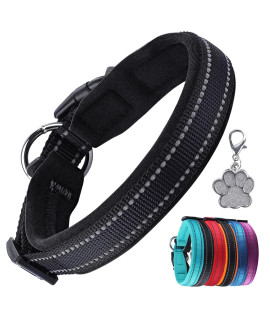 PcEoTllar Padded Dog collar with Tag Reflective Adjustable Dogs collars Soft Nylon Neoprene Super Light Breathable for Small Medium Large Dogs - Red S