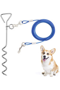 CLKHOWL Dog Stake Tie Out Cable - 16 Anti Rust Reflective Stake for Medium Large Dogs Up to 125 lbs, Dog Cable Runner and Metal Hooks for Yard, Camping, or Outdoors