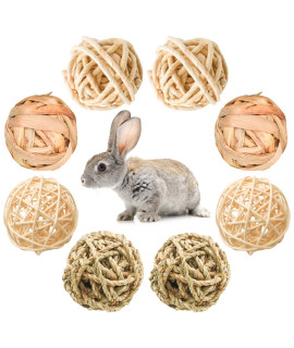 8 Pcs Small Animals Play Balls Rolling Activity Chew Toys Gnawing Treats for Rabbits Guinea Pigs Chinchilla Bunny Natural Balls, Pet Cage Entertainment Accessories (8Pcs)