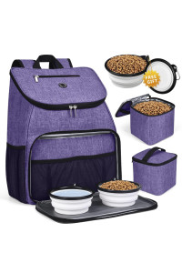 BAGLHER?Dog Travel Bag,Airline Approved Pet Supplies Backpack,Dog Travel Backpack Accessories Set with 2 Silicone Collapsible Bowls and 2 Food Baskets. Purple