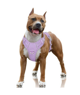 BARKBAY No Pull Dog Harness Large Step in Reflective Dog Harness with Front Clip and Easy Control Handle for Walking Training Running with ID tag Pocket(Violet Purple,L)