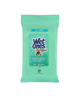 Wet Ones for Pets Hypoallergenic Multi-Purpose Dog Wipes with Vitamins A, C & E Fragrance-Free Hypoallergenic Dog Wipes for All Dogs Wipes with Wet Lock Seal 30 Count Pouch Dog Wipes