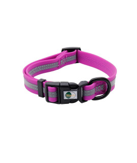 NIMBLE Dog Collar Waterproof Pet Collars Anti-Odor Durable Adjustable PVC & Polyester Soft with Reflective Cloth Stripe Basic Dog Collars S/M/L Sizes (Small (9.45?14.17?nches), Rose Purple)