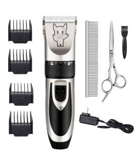 Dog Grooming Kit Clippers, Low Noise, Electric Quiet, Rechargeable, Cordless, Pet Hair Thick Coats Clippers Trimmers Set, Suitable for Dogs, Cats, and Other Pets (Silver)