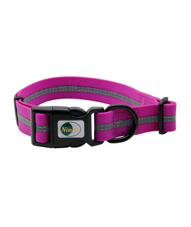 NIMBLE Dog Collar Waterproof Pet Collars Anti-Odor Durable Adjustable Polyester Soft with Reflective Cloth Stripe Basic Dog Collars S/M/L Sizes (Medium (11.81?18.5?nches), Rose Purple)