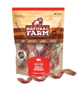 Natural Farm Odor-Free Curly Bully Sticks, (5-6 Inch, 5 Pack), Fully Digestible, 100% Beef Pizzle Chews, More Engagement & Fun, Grass-Fed, Non-GMO, Fully Digestible - Best for Small & Medium Chewers