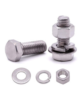 516-18 x 34 (10 Sets) Stainless Steel Hex Bolts Screws with Nuts Flat Washers Lock Washers, 304 SS 18-8, Hexagon Head, Fully Machine Threaded, Bright Finish