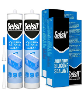 SELSIL Aquarium Silicone Sealant Clear, High Elasticity, Safe for Fish, 100% Solvent Free, 100% Non-Toxic, Fresh and Saltwater, 10.14 Fl oz. (300 ml) Transparent (2 Pack)