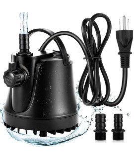AQQA 265-800GPH Submersible Water Pump,Ultra-quiet Fountain Pump,Ultra-low Water Level With High Lift,Adjustable Flow Rate 2 Nozzles 6ft Power Cord For Fish Tank, Pond, Hydroponics Black